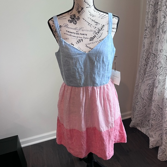 Cynthia Rowley 100% Linen Pink, Blue and Coral Color Block Sundress Size 8 - Picture 4 of 12